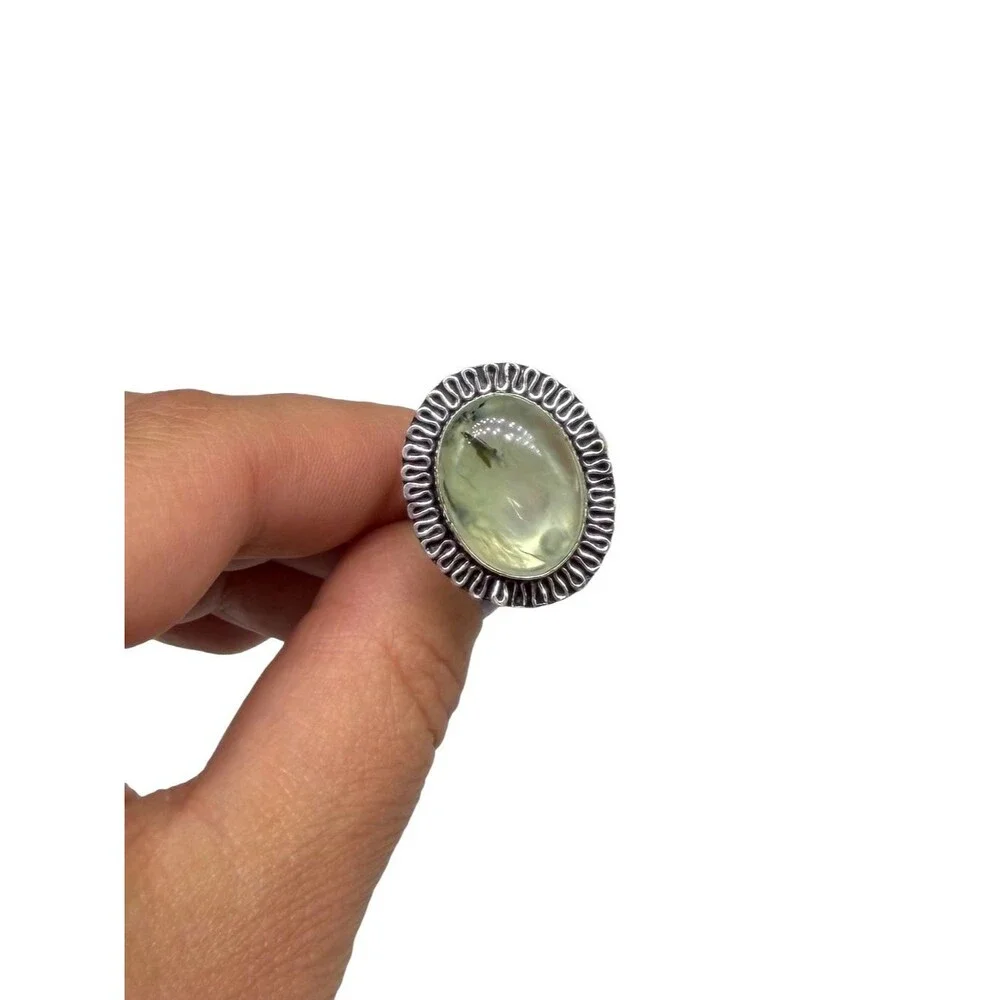 Moss Prehnite Ring Size 9 925 Sterling Silver Overlay